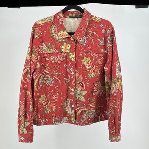 Cotton Floral Red Women's XL Blazer Trucker Jacket